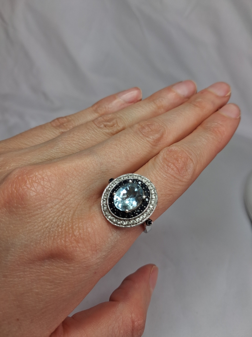 Sterling Silver Oval Topaz And Spinel Halo Ring